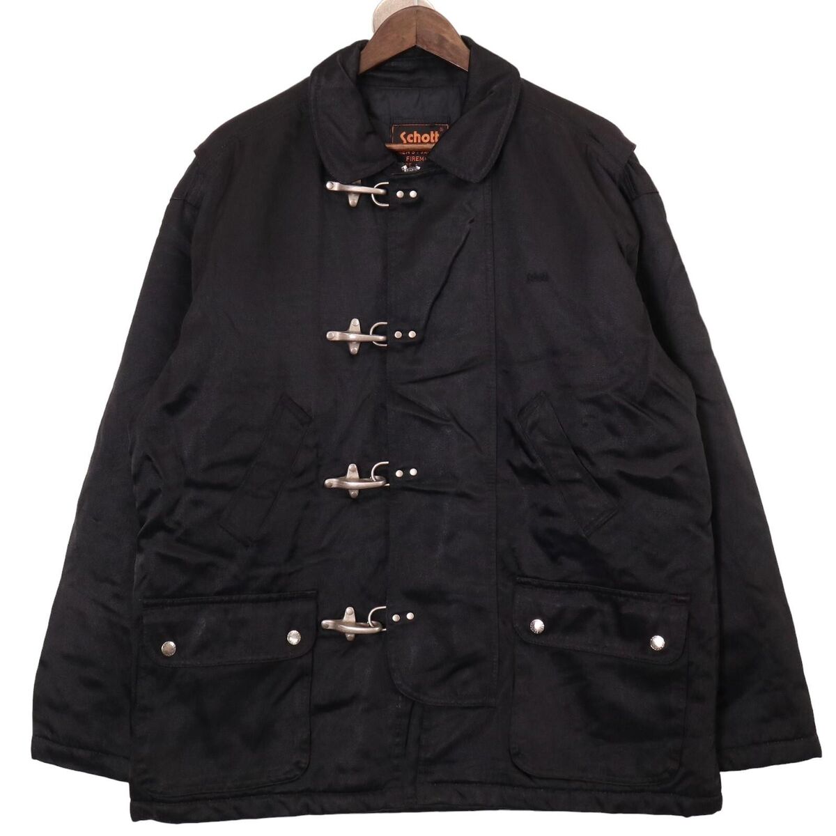 90's Schott Nylon Fireman Jacket Black Mens Size L Outerwear 90's Schott Nylon Fireman Jacket Black Mens Size L Outerwear