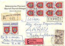 FRANKREICH 1951 100Fr Flugpost u Wappen von Anjou 4Fr (8-er-Block + Paar) ABART