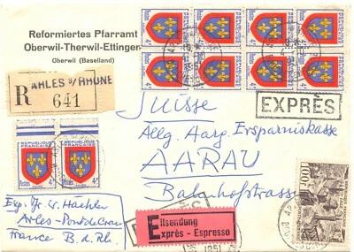 FRANKREICH 1951 100Fr Flugpost u Wappen von Anjou 4Fr (8-er-Block + Paar) ABART - Bild 1 von 4