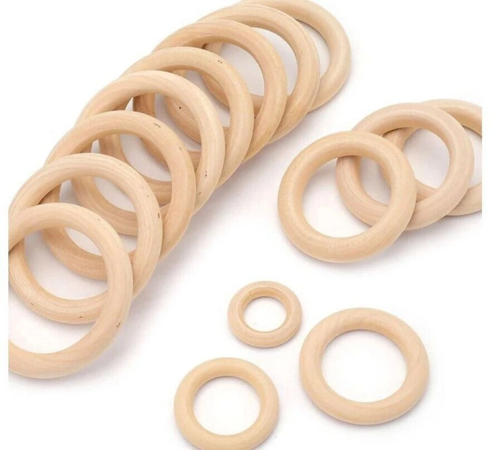 Wood Rings Unfinished Raw Natural Round Craft Donut Ring Wooden Circle Beads AU - image 3 of 4