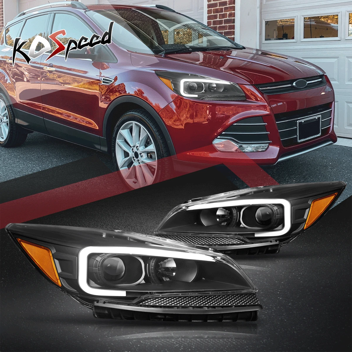 LED Daytime Running Light Projector Headlights for 13 16 Ford