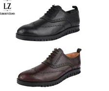 LIBERTYZENO Mens Genuine Leather Cushioned Lace Up Designer Casual Sneakers