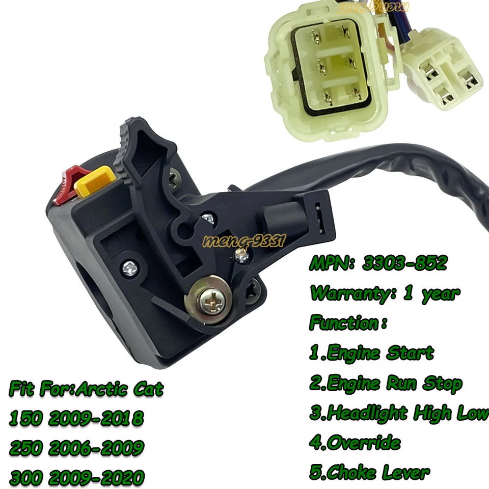 Interruptor de faro de parada de arranque de control de manillar izquierdo para Arctic Cat 150 250 300 Foto 3 de 4