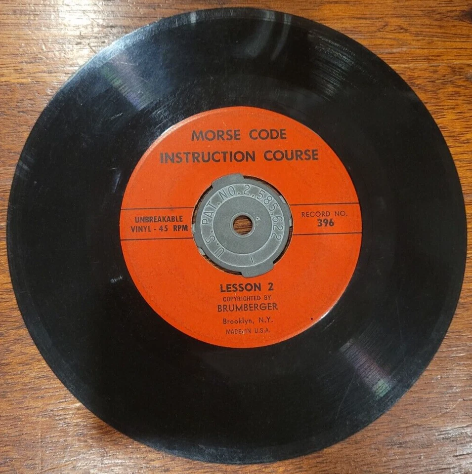 MORSE CODE INSTRUCTION COURSE Lesson 1 & 2 Record No. 396 45 RPM + Adapter - Image 2 of 2