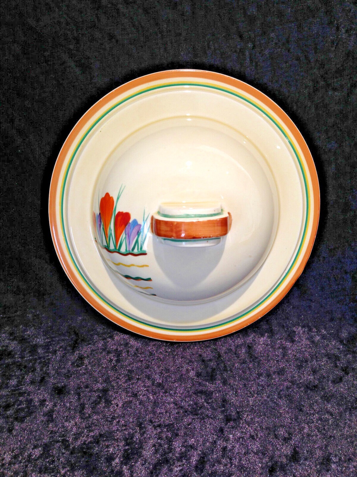 SUPER RARE ART DECO CLARICE CLIFF CROCUS PATTERN SOUP TUREEN LID