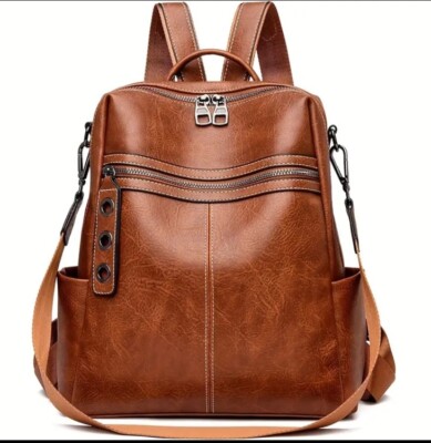 Backpack PU Brown Convertible Purse Large Designer Fashion Handbag
