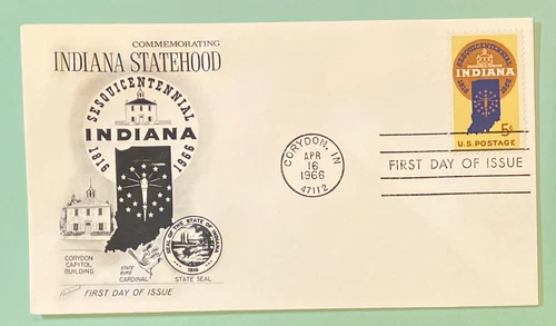 Sc 1308 5c 1966 Indiana Statehood Sesquicentennial FDC Fleetwood Cachet