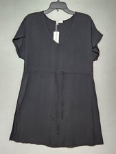 Ekouaer Short Sleeve Drawstring Nightgown Womens Size Small Black