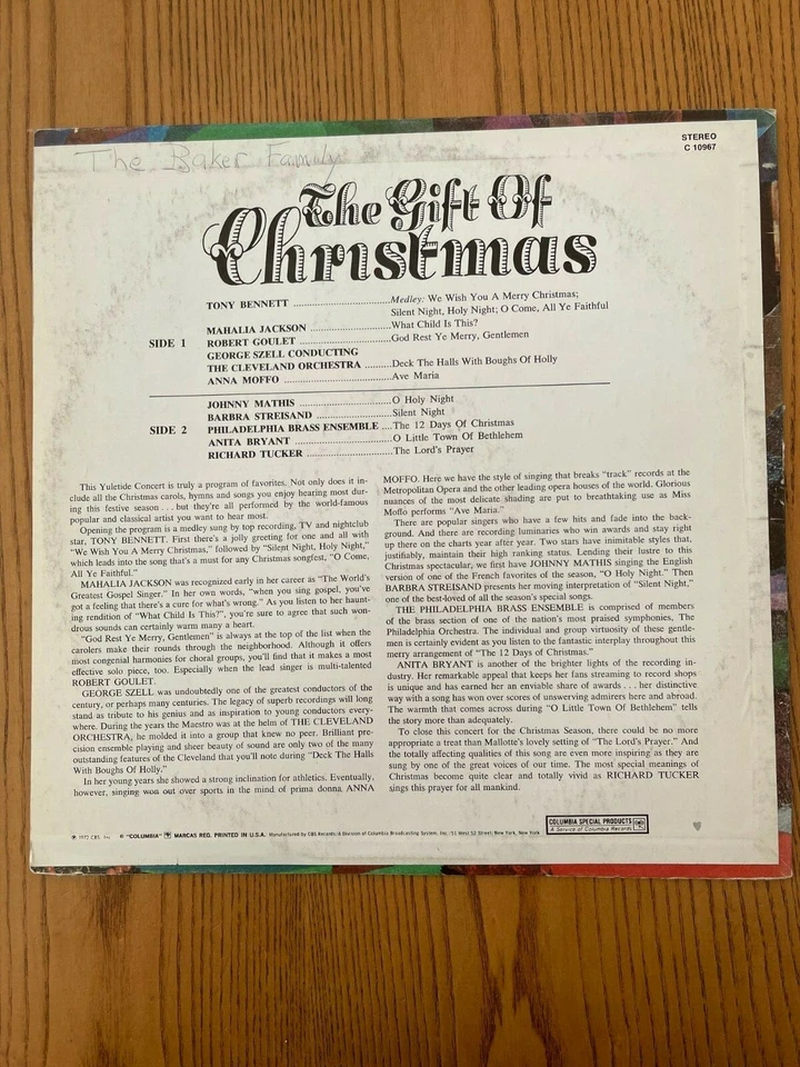 The Gift Of Christmas - OG 1972 vinyl LP - Robert Goulet - Johnny Mathis - Moffo - Image 2 of 4