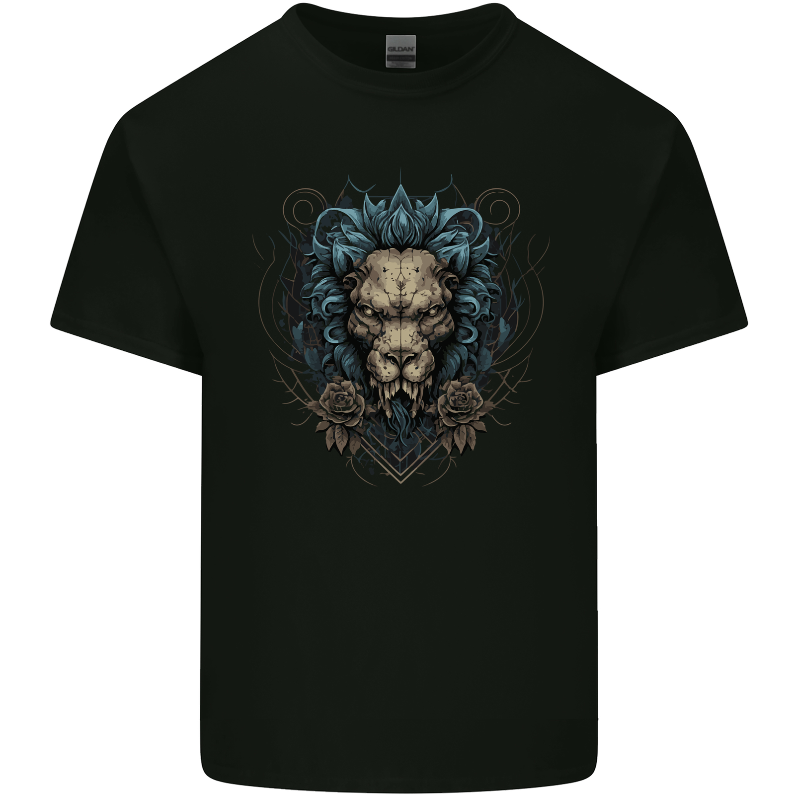 Devil Lion Skull Fantasy Demon Mens Cotton T-Shirt Tee Top
