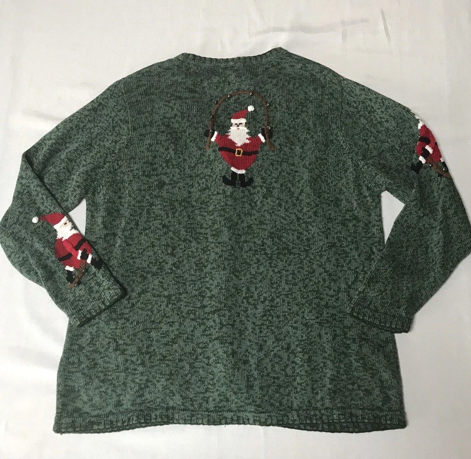 VTG Quacker Factory Sweater Womens 1X Christmas Cardigan Santa Bells Ugly Party - Image 3 of 4