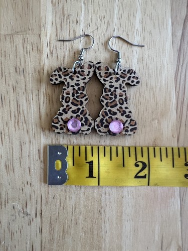 Osterhase Ohrringe Holz Leopard Strass Baumeln Schmuck NEU - Bild 2 von 4