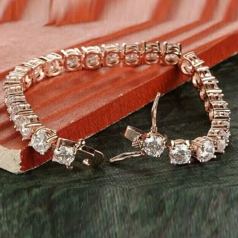 Pulseira de tênis feminina de moissanita folheada a ouro rosa 14K corte redondo 10 CTW D/VVS1 - Imagem 4 de 4