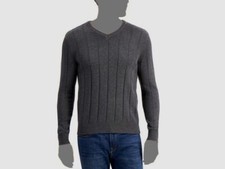 50 Club Room Men's Gray Drop-Needle V-Neck Cotton Sweater Size L
