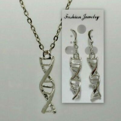 DNA DOUBLE HELIX EARRINGS NECKLACE OR SET Science Nerd Gift NEW Molecule Jewelry