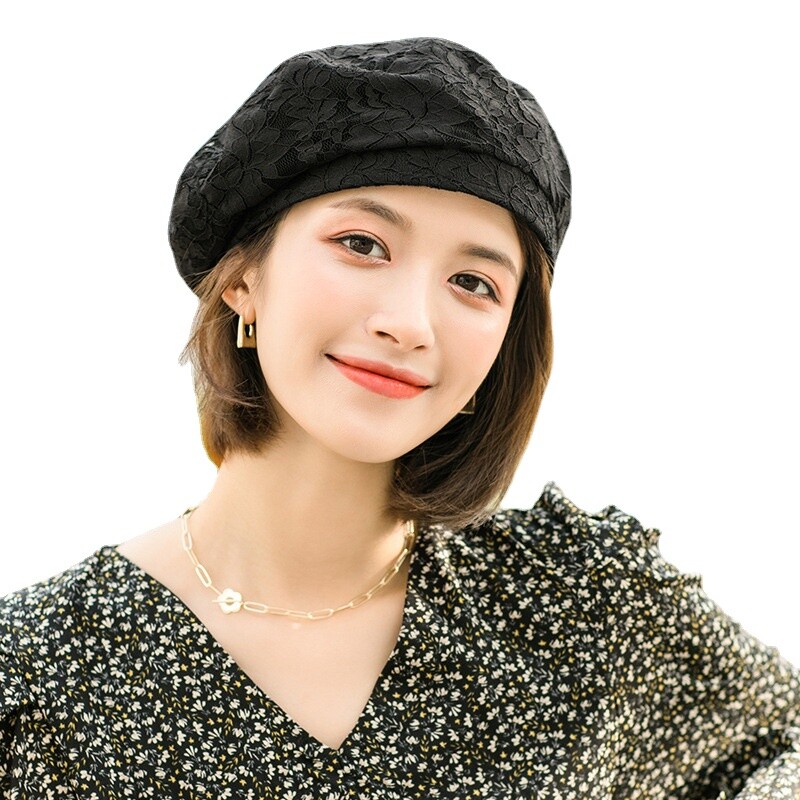 Women Hollow Floral Lace Beret Cap French Style Artist  display picture 3