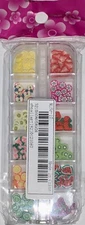 Nail Art for Teens/Kids 12 Diff Fun Fruits in Clear Plastic Compartment Box ~NEW