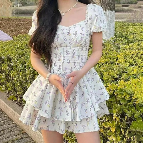 Dress Women Summer Party Dress Short Mini Puff Sleeve Floral Dress Female - Picture 4 of 14