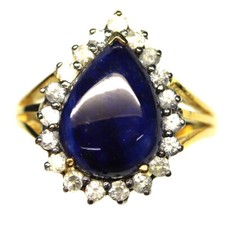 925 Sterling Silver 10 x 13 mm. Blue Sapphire  White Zircon Ring Size 7