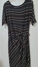 Ann Taylor Dress Womens Size Medium Black Striped Knotted Stretch Jersey Casual