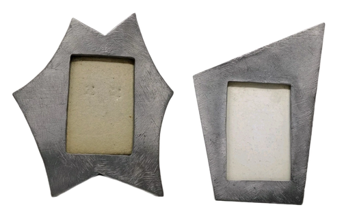 VTG Silver Metal Geometric Abstract Mini Photo Picture Frame MCM Brutalist Set 2 - Picture 8 of 11