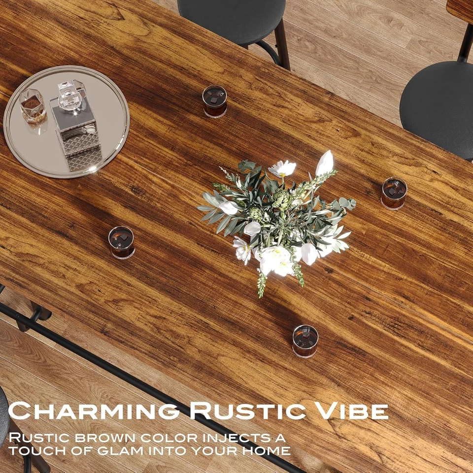 Mesa de bar 63 polegadas, mesa de pub industrial altura balcão com apoio para os pés de metal, marrom - Imagem 3 de 4