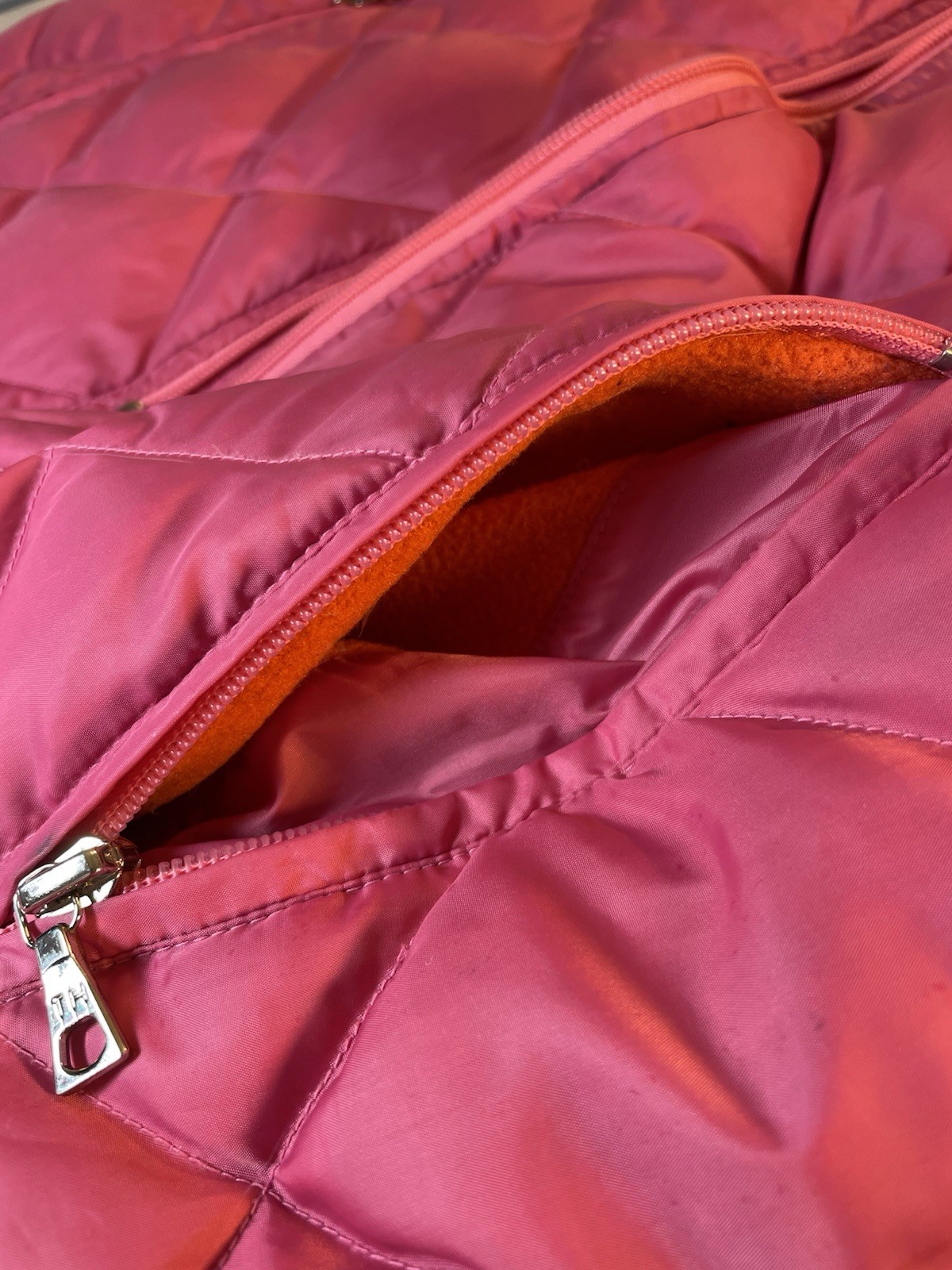 VINTAGE Tommy Hilfiger Womens Quilted Vest Large Pink Outer/Orange Lined Pockets thumbnail 12