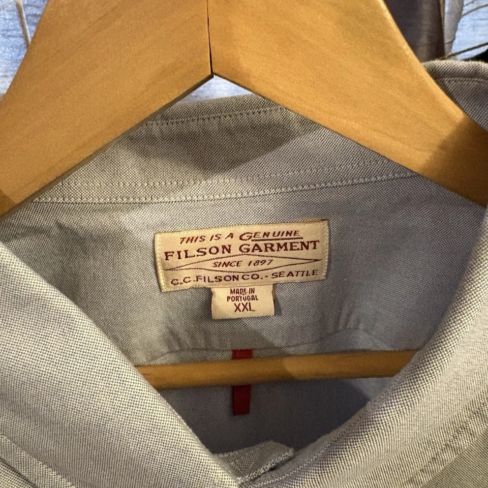 Camisa CC Filson Para Hombres 2XL Algodón Blanco Sólido Grueso Cuello Abotonado Manga Larga Foto 3 de 4