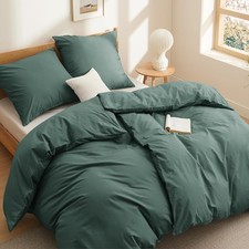Bettbezug Set 4 teilig 135x200cm Baumwolle Dunkelgr&uuml;n mit Rei&szlig;verschluss Dark