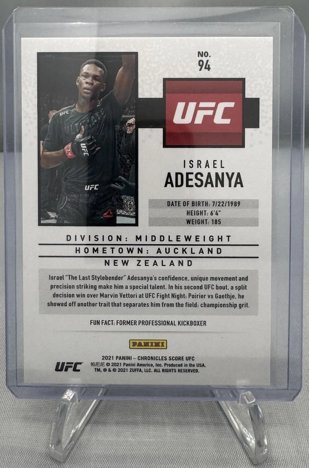 ISRAEL ADESANYA 2021 Panini Chronicles UFC Score #94 Purple 24/49 Win Match! - Image 2 of 2