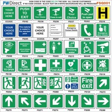 SIGN fire exit push to turn open close arrow running man first aid cross FSQ01D