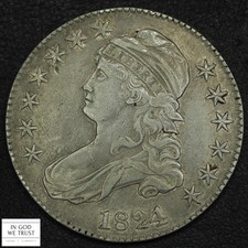 1824/1 Overdate Capped Bust Silver Half Dollar 50C - Cleaned