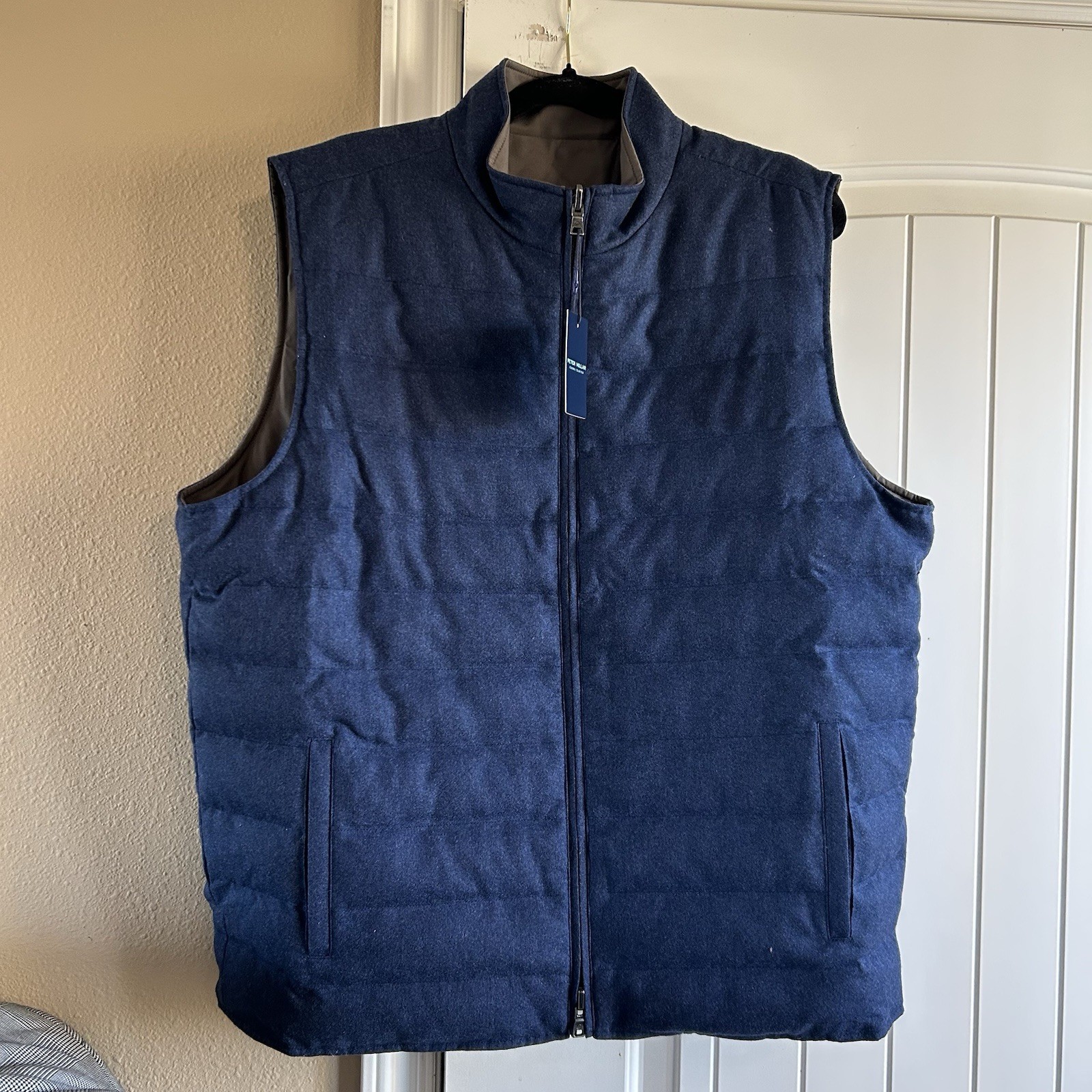 $595 Peter Millar Whistler Reversible Vest Puffer Blue/Brown MF24XZ52 Size XL