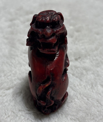 Handmade Japanese Netsuke Style Red Shishi Lion Figurine Figure Composite VTG