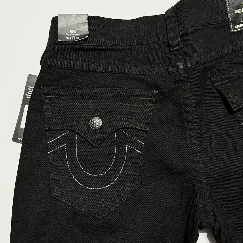 NWT True Religion Jeans Mens 32 Black Ricky Relaxed Straight Flap Pockets $149 thumbnail 10