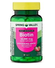Spring Valley Fast-Dissolve Biotin Supplement 10,000 Mcg 60 Count Strawberry
