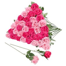 36 Pcs Pink, Hot Pink Artificial Roses with Long Stems, Fake Silk Pink,hot Pink