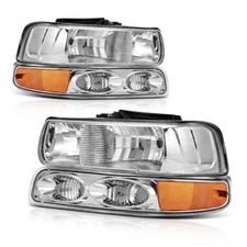 Headlight Assembly Compatible with 1999-2002 Chrome Housing Amber Reflector