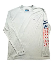 Magellan Outdoors Shirt Mens XL Gray Long Sleeve Performance Fishing USA Flag