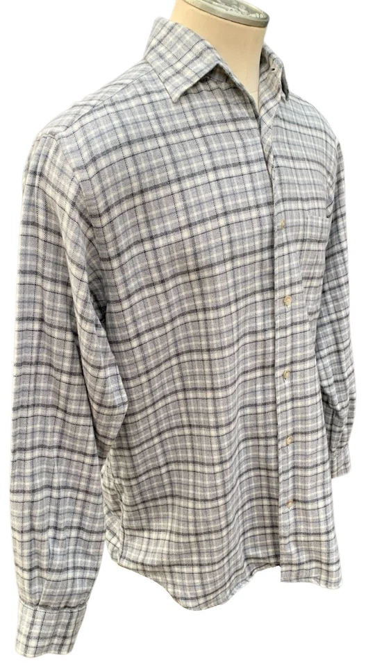 Camisa a Cuadros PAUL STUART Para Hombre LS Franela Suave Gris Brezo - Talla L Hecha en Italia Foto 3 de 4
