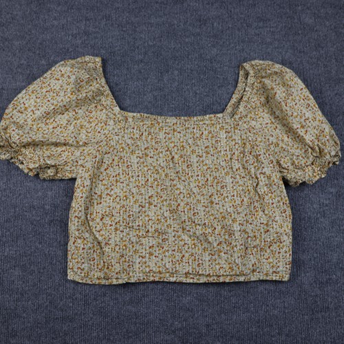 Madewell Shirt Womens Medium Cream Ditsy Floral Smocked Puff Sleeve Square Neck
