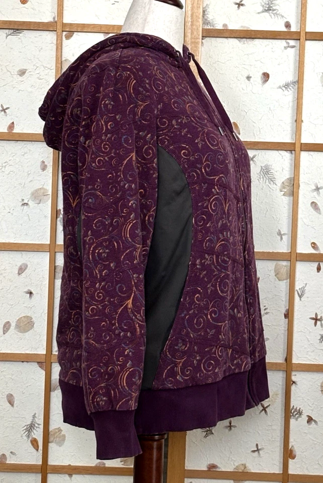 Sudadera con capucha forrada REI Sherpa para mujer XL púrpura naranja remolinos cremallera completa paneles elásticos Foto 3 de 4