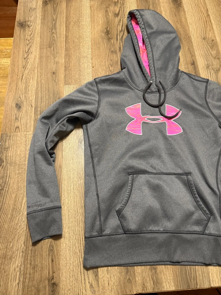 Sudadera con Capucha Under Armour, Para Mujer Pequeña, Gris Rosa Naranja, Sudadera, Logo, Pullover Foto 3 de 4