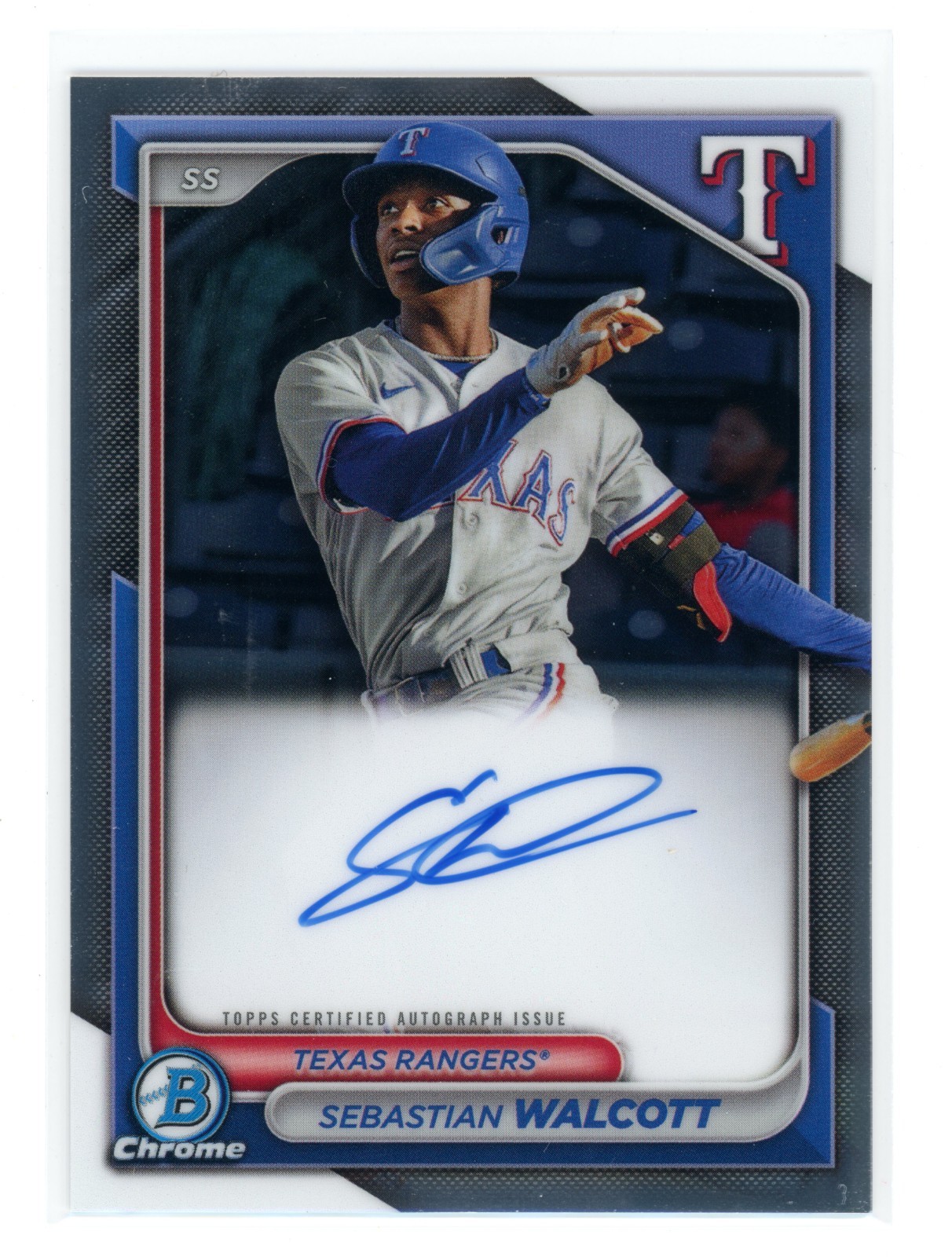 2024 Bowman Sebastian Walcott Chrome Prospect Auto CPA-SW Rangers