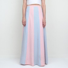 Vintage 1970s Stripe Gingham High Waist Long Maxi Skirt S