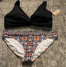 Boden Women  s Bikini - Size 16/18 - NWT Solid Black Top/pattern Bottom - Padded