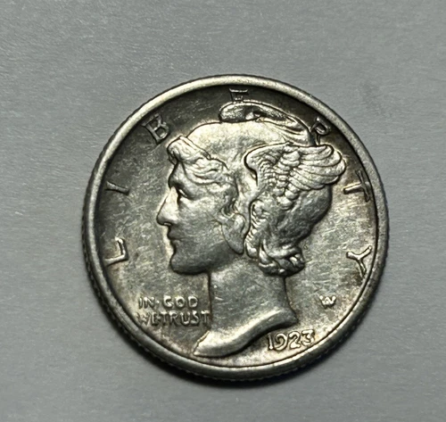 1923  S MERCURY DIME AU+ DETAIL