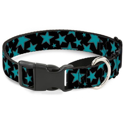 Plastic Martingale Collar Stars/Multi Stars Black/Turquoise Large 15-26''