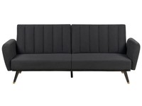3-Sitzer Schlafsofa Stoffbezug Schwarz Gesteppt Mit Hohen Holzbeinen Vimmerby
