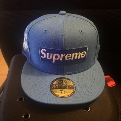 Supreme FW22 Money Box Logo New Era 59FIFTY Fitted Hat Sz 7 3/8 Light Blue